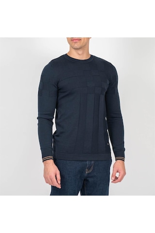 Erkek Triko Örgü Desenli Slim Fit Kazak Ncs Jeans 3638-Lacivert