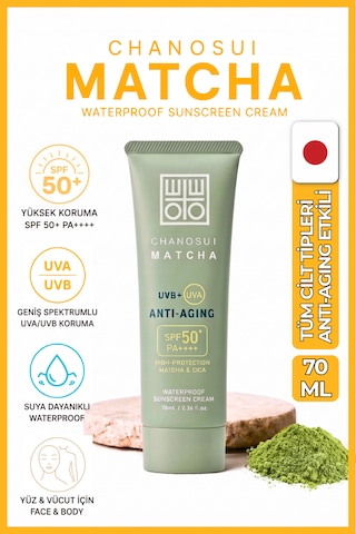 Yaşlanma Karşıtı Japon Matcha Özlü Yüz ve Vücut Güneş Kremi SPF50+ 70 ML