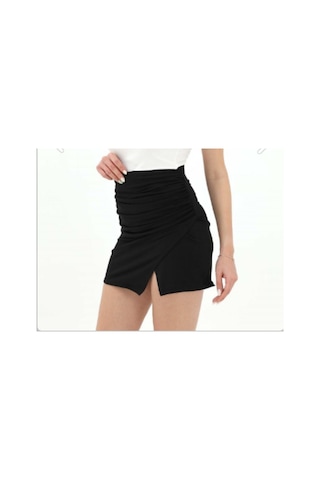Kadın Yanları Büzgülü Lastikli Sandy Etek Siyah