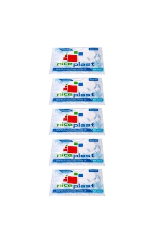 Niceplast 100'lü Pe Şeffaf Eldiven 5 Paket Büyük Boy