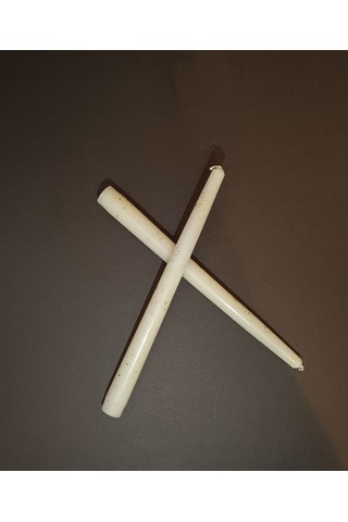 İkili Yaldızlı Şamdan Mum 2x25cm Krem