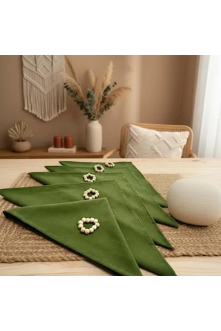 Premium Haki Yeşil 6lı Peçete Takımı Toka 40x40