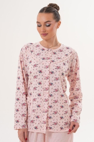 Mecit Pijama Mecit 6315 Pudra Kadın Boydan Düğmeli Büyük Beden Pijama Takımı Pudra