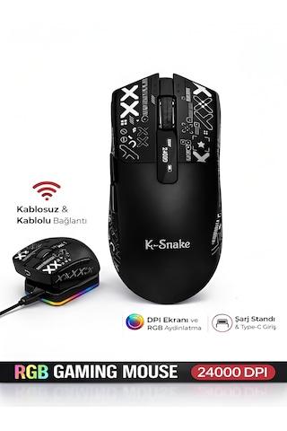 Kablosuz Oyuncu Mouse 24000 Dpı 1000hz Rgb Şarj İstasyonlu Dijital Göstergeli Gaming Mouse Siyah
