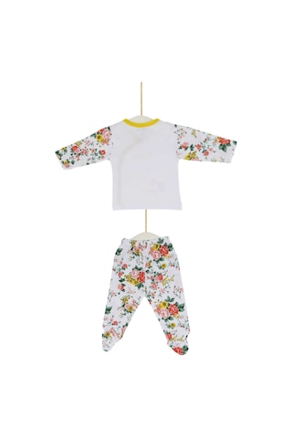 Kız Bebek Çiçek Desenli Zıbın Takımı 0-6 Ay Azz002990 Beyaz