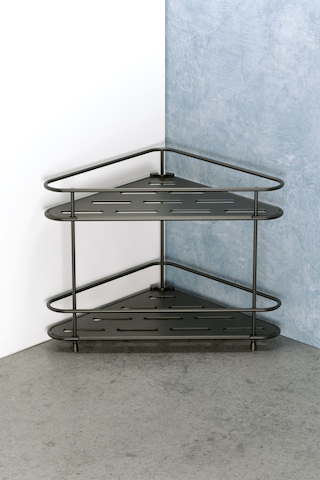 Teknotel 2 Katlı Köşe Banyo Mutfak Düzenleyici Kozmetik Standı Mat Siyah Eg224 Siyah