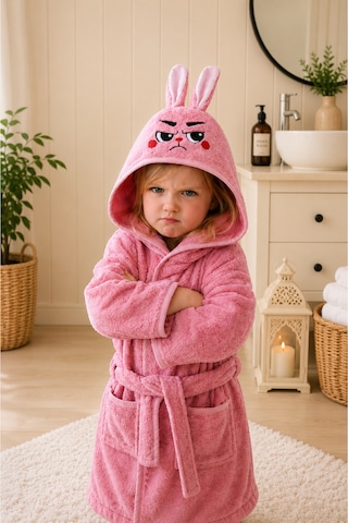 Pembe Tavşan Kapüşonlu Çocuk Bornozu Unisex Bebek Ve Çocuk Banyo Bornozu, Yumuşak Dokulu, 1-10 Yaş 3-4 Yaş
