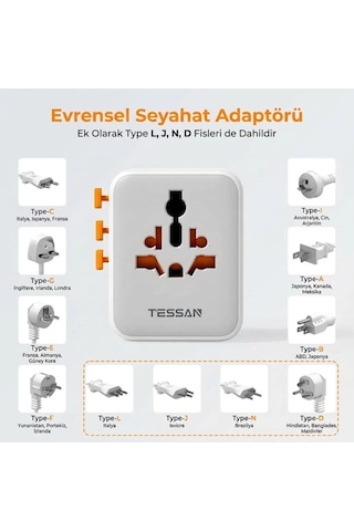 Tessan Evrensel Seyahat Adaptörü, 5 Usb Portlu 1 Usb C Uluslararası Fiş Adaptörü, Abd'den Avrupa Birliği, İngiltere, Avustralya Ve İrlanda'ya Dünya Çapında Elektrik Prizi