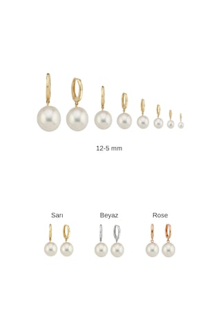 Beyaz Doğal İnci Halka Küpe 7 Mm Sarı