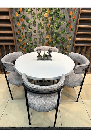 Royal Elisa Yuvarlak 4 Kişilik Mutfak Masasi Takimi Soft12 Gri