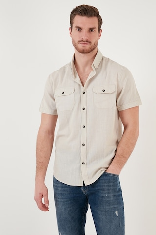 Buratti Düğmeli Yaka Pamuklu Slim Fit Cepli Erkek Gömlek Cf21S111153 Taş