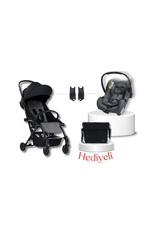Bumprider Connect³ Black-Grey Melange Bebek Arabası & Connect TRN Grup 0+ Oto Koltuğu Grey & Oto Koltuk Adaptörü