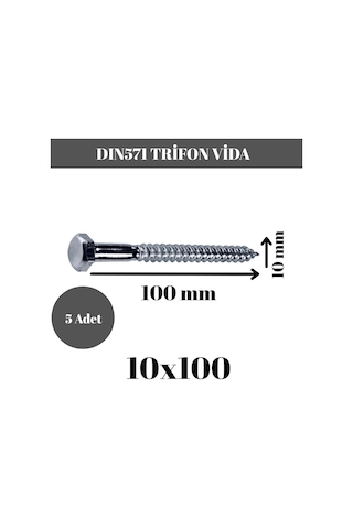Trifon Vida 10x100 Mm Altı Köşe Anahtar Başlı Vida 5'li Paket 10 x 100 MM