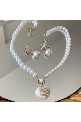 Kalp İncili Princess Gold Çelik Set Çok renkli