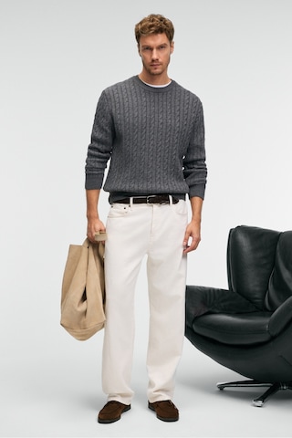 VINTLACE Erkek Yuvarlak Yaka Saç Örgü Desenli Regular Fit Triko Antrasit Kazak