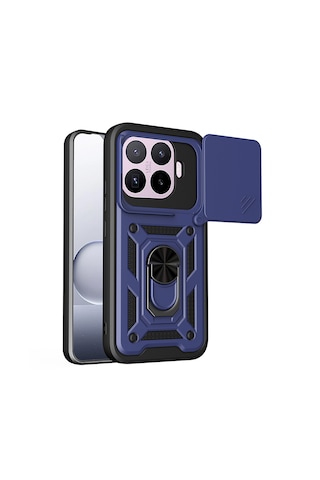 Xiaomi 17t Pro Kılıf 360 Dönen Standlı Magnetik Kamera Korumalı Sürgülü Vega Kapak Lacivert