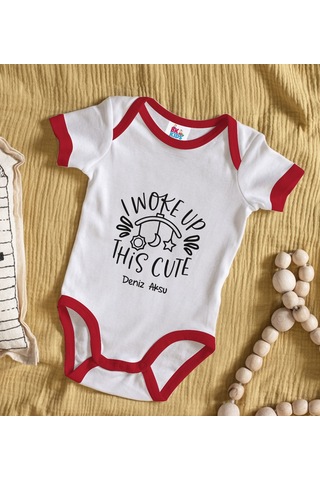 Bk Gift Bk Kids Kişiye Özel This Cute Tasarımlı Kırmızı Bebek Body Zıbın-1 Çok Renkli