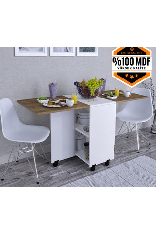 Braun Yemek Masası Çok Amaçlı Açılır Katlanır Beyaz - Ceviz