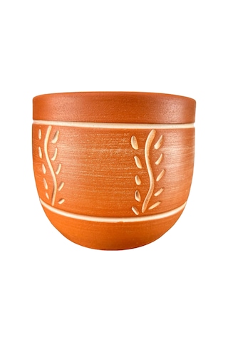 Bitki Tasarımı Ev Dekorasyon Nakış Desenli Toprak Saksı Saksılık Salon Çiçeklik - 19 CM