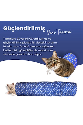Miyav Yıldız Desenli Uzun Kedi Tüneli 125 Cm