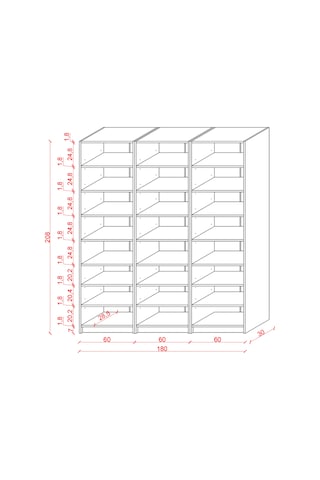 Asra Trend K-21 %100 MDF 180 cm 3 Modüllü Kitaplık 21 Raflı Dev Kütüphane Safir Meşe