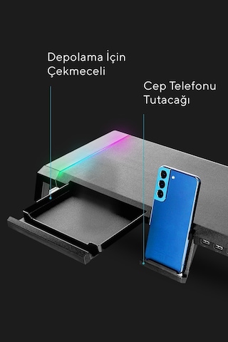 Everest St1 4 Usb Hub Rgm Işıklı Katlanabilir Siyah Monitör