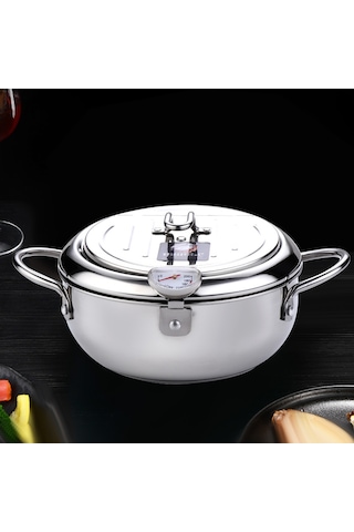 Paslanmaz Çelik Termometre Japon Tarzı Fritöz Gümüş Gümüş