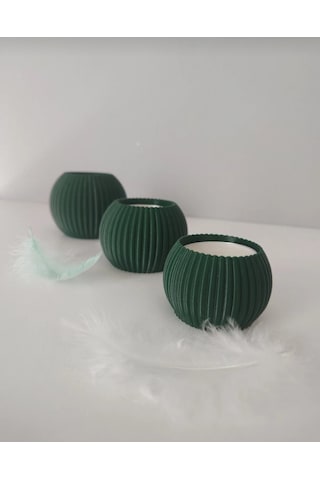 3 Lü Tealight Mumluk Seti Dekoratif Ev & Salon Mumluğu Hediyelik Set Koyu Yeşil