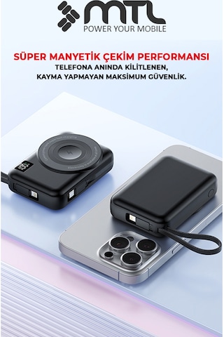 Magsafe Uyumlu 3in1 37,5 Watt Hızlı Şarj Powerbank Watch Ve Airpods Şarj Destekli Mt4580 Siyah