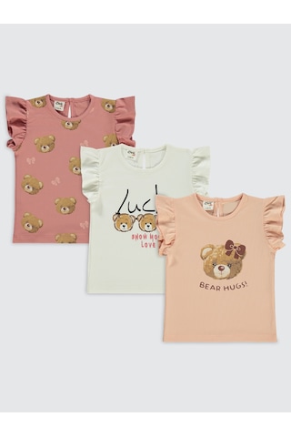 Civil Baby Kız Bebek 3'lü Tişört Set 6-18 Ay Somon