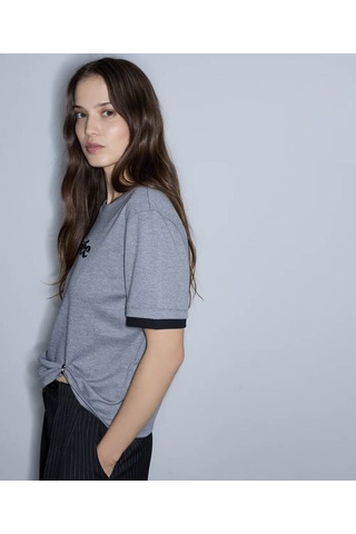 İpekyol Slogan Nakışlı İşlemeli Gri Kadın T-shirt Iw6260070171