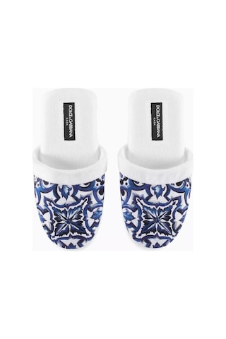 Dolce & Gabbana Casa Unisex Blu Akdeniz Desenli Terlik, Pamuklu, Yumuşak & Şık Görünüm Mavi