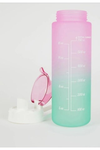 Renkli Matara 750 Ml Motivasyon Matarası, Renkli Suluk Okul Matarası Pembe Pembe
