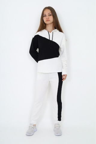 Kız Çocuk %100 Pamuk Garnili Kapüşonlu Uzun Kol Alt&üst Eşofman Takım-eşt-0018 Beyaz