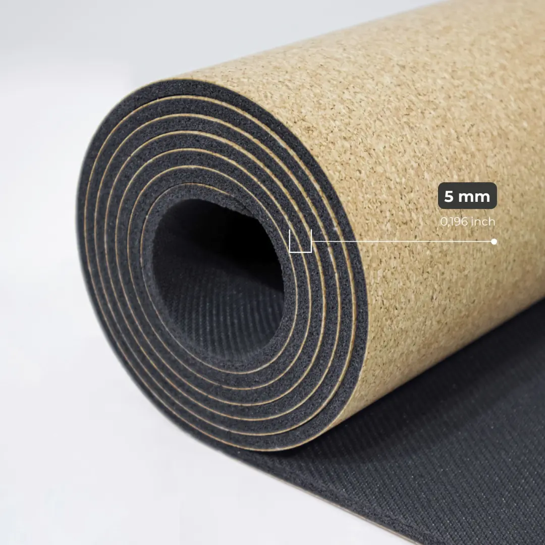 Çift Çizgili Cork Yüzeyli Doğal Kauçuk Yoga Matı 5 Mm Açık Kahverengi