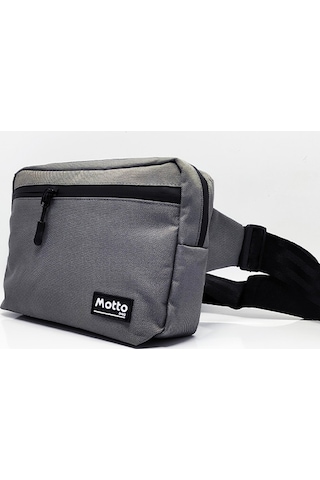 Mottobag Klasik Gri Unisex Waterproof Fermuarlı 2 Ana Bölmeli Bel Çantası Gri