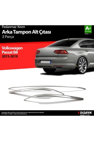 Volkswagen Passat B8 Krom Arka Tampon Alt Çıtası 3 Parça 2015 Üze