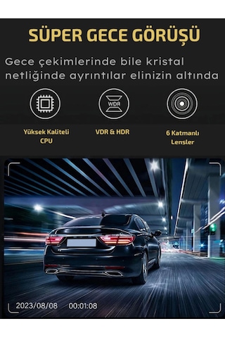 A98 Full Hd 3 Kameralı Araç Içi Güvenlik Kamerası 64gb Uyumlu Ir Gece Görüşü, Ön-arka-iç Kayıt
