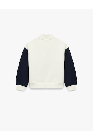 Koton Yarım Fermuarlı Baskılı Uzun Kollu Dik Yaka Sweatshirt Ekru 6wkg10087ak Ekru