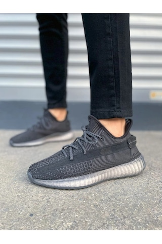 Mevese Morven Erkek , Kadın Triko Sneaker Ayakkabı Günlük Bağcıklı Hafif Spor Modeli - Siyah