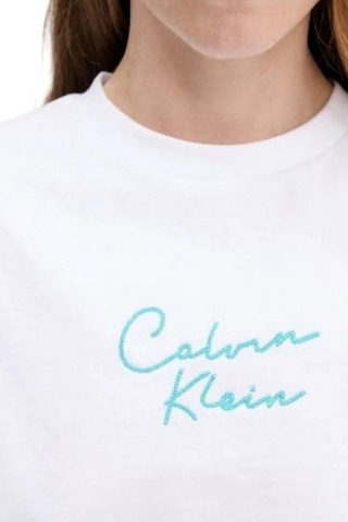Kadın Cropped Boxy Fit Zincir Dikiş Logolu T-shirt - Beyaz-8784 Brilliant White