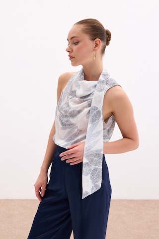 Sateen Fularlı Desenli Bluz - Siyah-136078 Siyah