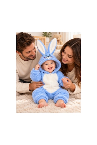 Messlife Peluş Tavşan Kulaklı Bebek Tulumu Mavi - 932206337 Mavi