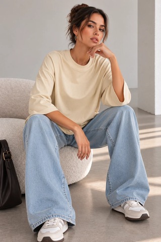 Bb Butik Basic Kadın Oversize Modal Bluz Truvakar Kol Basic Lnc34 Açık Sarı