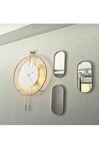Febrini Aynalı Duvara Asılabilen Dekor Ve Kahve Sunumluk Oval Gold Tepsi 12x30 Cm 3 Adet Altın