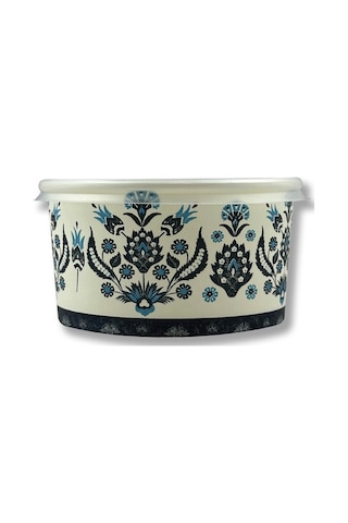 Mavi Karton Kağıt Çorba-aşure-tatlı-dondurma-yemek Kasesi -14 Oz Plastik Kapaklı Kase 25 Adet