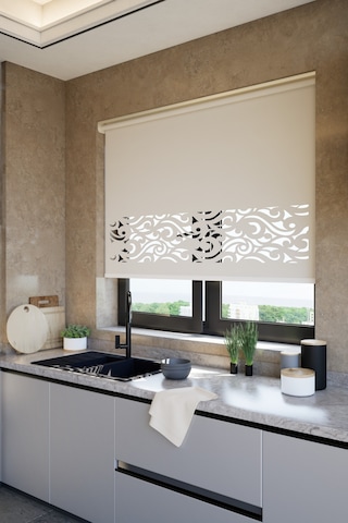 Lazer Kesim Mat Stor Perde, Lazer Kesimli Klasik Serisi, C-8002 Ekru Renk Beyaz