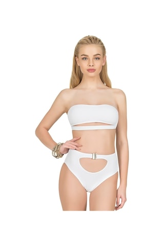 Endeep Kadın Yüksek Bel Aksesuarlı Beyaz Bikini Altı