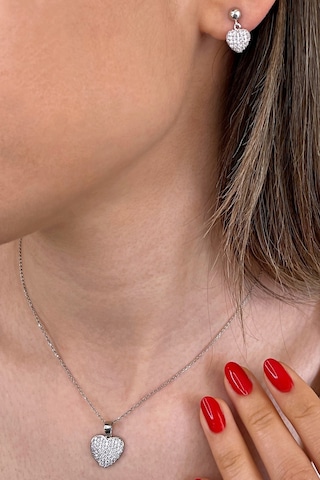 925 Ayar Gümüş Zirkon Taşlı Kalp Set- 67021202 Gümüş