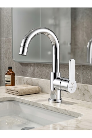 Elvora Silver Lüx Banyo Lavabo Bataryası Gümüş - Krom